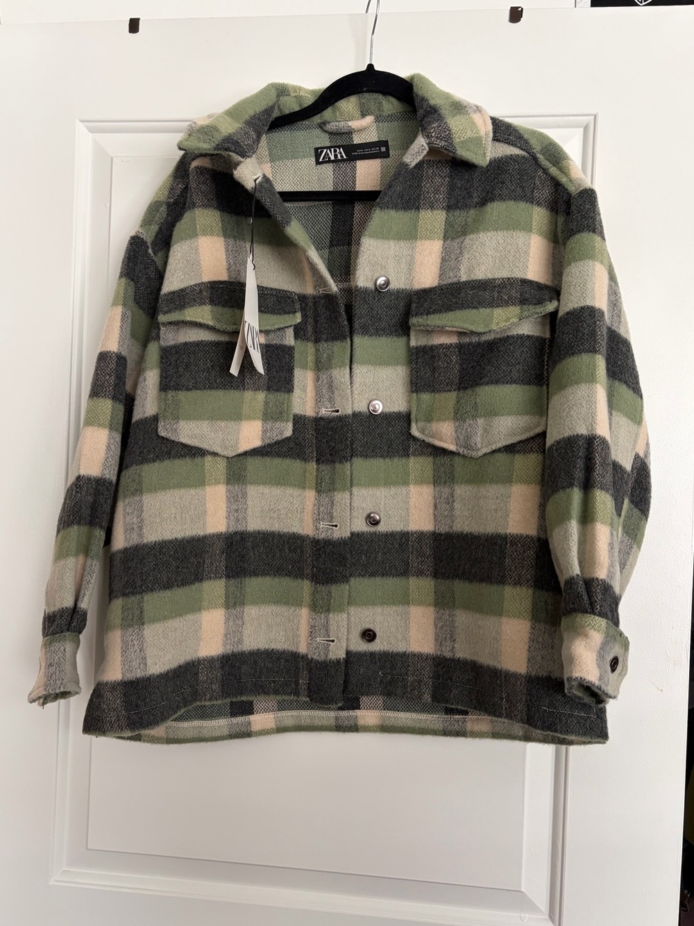 Zara Green and Cream Checkered Jacket